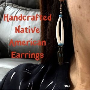 Native American handmade earrings (silver feathers, turquoise, and dentalium)